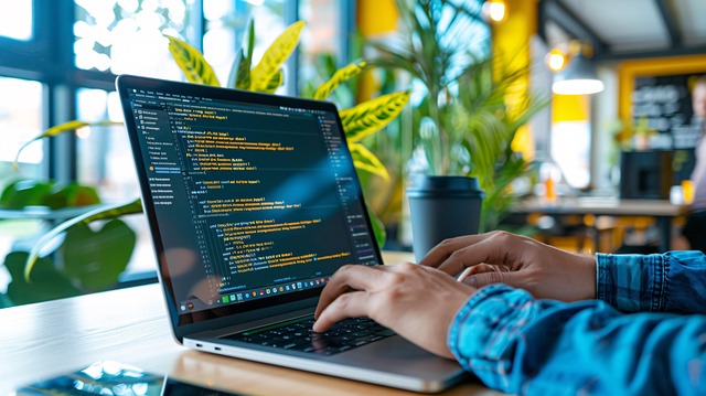 Man writing code on computer
